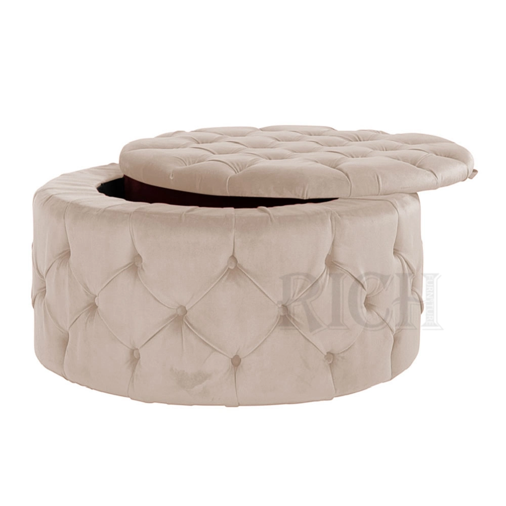 Round Shape Button Tufted Storage Ottoman