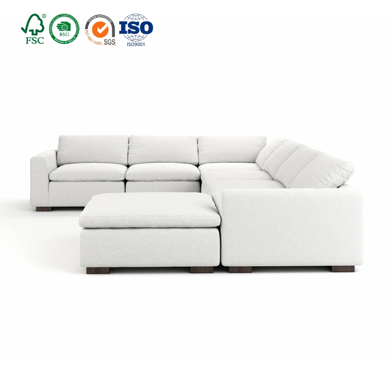 Wholesale Hotel Modern U Shaped Sectional Lobby Furniture Set Villa Home Living Room Cloud Couch Lounge Suite Corner White Leather Fabric Sleeper Sofa Cum Bed