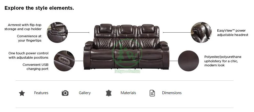 Custom Designer Sofa Chair with Power Recliner & Adjustable Headrest & Cupholder