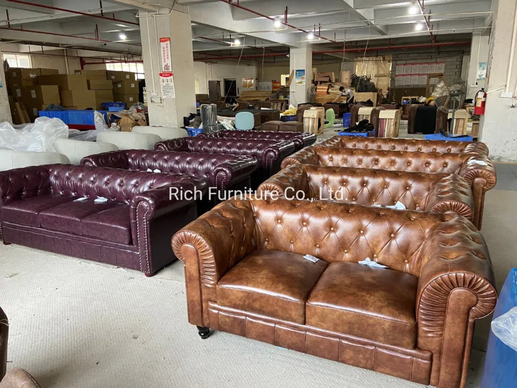 Genuine Leather PU Home Furniture Leisure Couch Chesterfield Sofa Living Room Hotel Office Sofa Set Loveseat Lounge